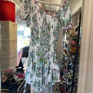 Poupette St. Barth Green and White Asymmetrical Sundress